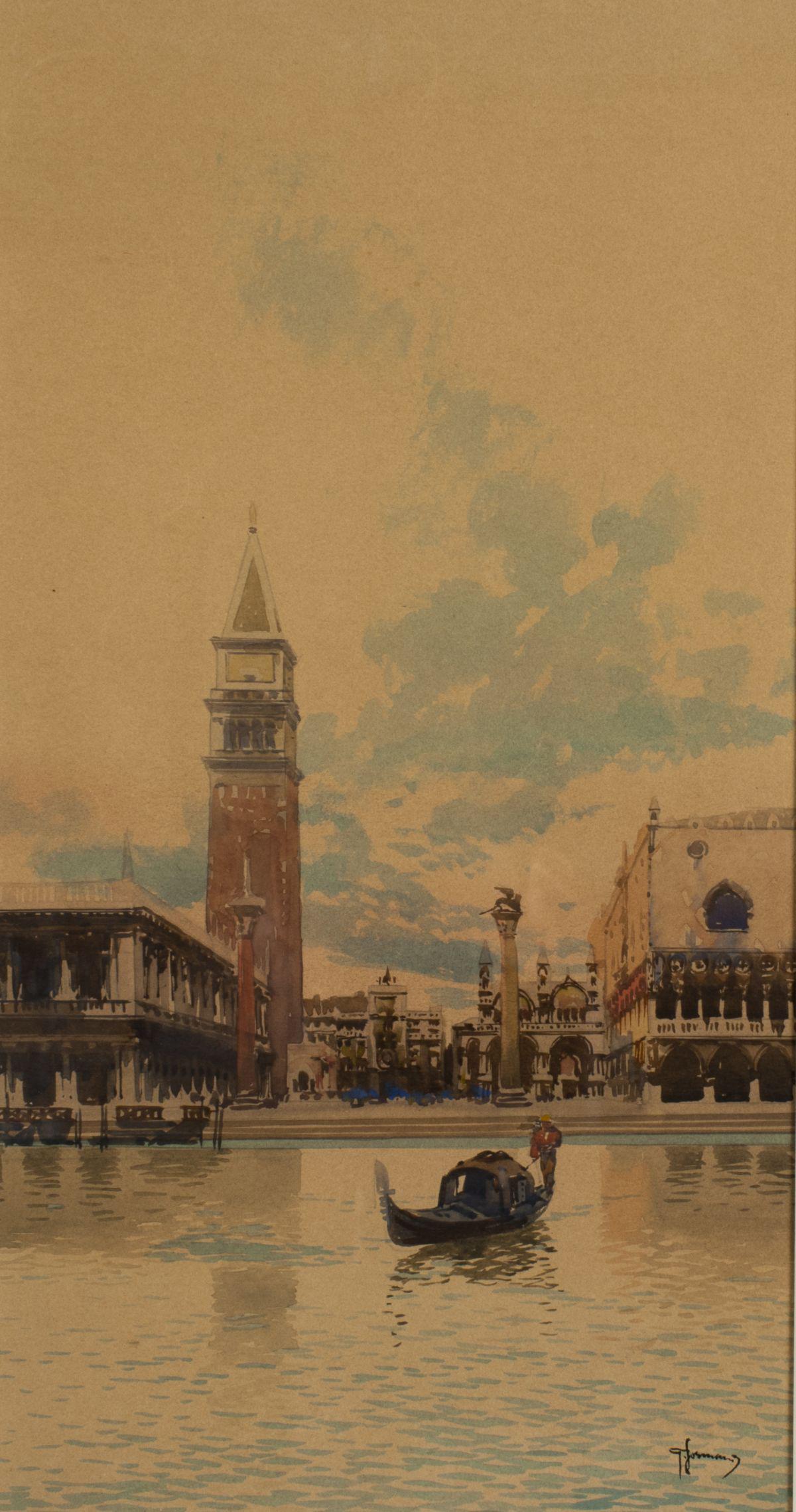 Gian Luciano Sormani (Italy,1867-1938) watercolor: ARTIST: Gian Luciano Sormani (italian, 1867 - 1938) NAME: Venice - View of San Marco Dal Mare MEDIUM: watercolor on paper CONDITION: Excellent. Framed under glass. SIGHT SIZE: 14 x 8 inches / 35 x 20
