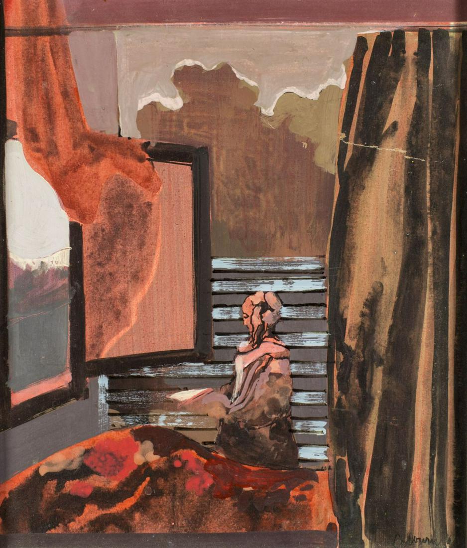 Jon Colburn (Oregon,1934) acrylic painting: ARTIST: Jon W Colburn (Oregon, 1883 - 1962) NAME: Vermeer #1 (after Johannes VermeerÐ²Ð‚â„¢s Ð²Ð‚ÑšGirl Reading a Letter at an Open WindowÐ²Ð‚Ñœ) MEDIUM: acrylic on board CONDIT