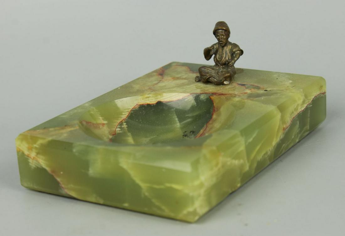 Antique Austrian bronze onyx Ashtray with Sitting Man (1 of 10)