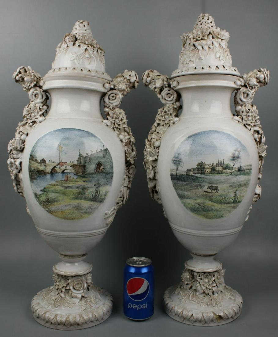 25" Pair of Italian Tin Glazed Urns (1 of 10)