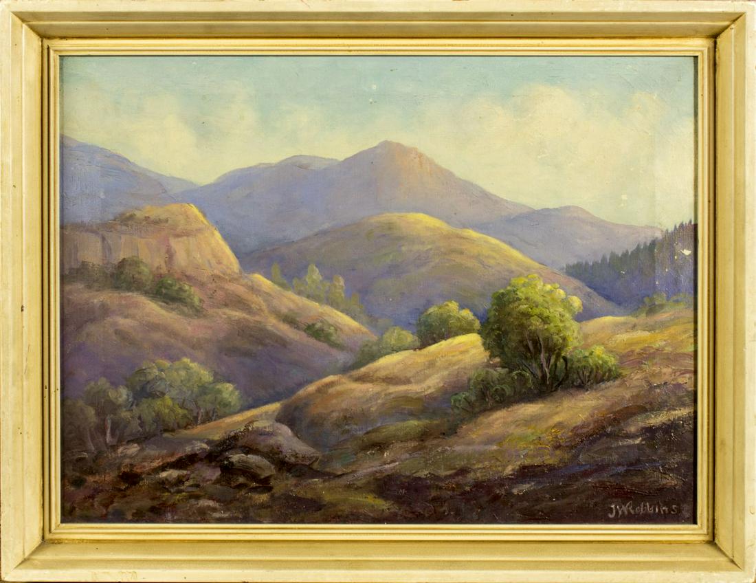 John Robbins (MA,CT,1856-1939) oil painting: ARTIST: John Williams Robbins (Massachusetts, Connecticut, 1856 - 1939) NAME: Landscape MEDIUM: oil on canvas CONDITION: Minor losses of paint - just few flakes (right side). No visible inpaint under