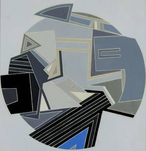 John Levee (CA,NY,1924-2017) gouache painting: ARTIST: John Harrison Levee (California, New York, France, 1924 - 2017) NAME: Geometric Abstraction YEAR: 1984 MEDIUM: gouache on paper CONDITION: Excellent. Framed under glass. SIGHT SIZE: 29 x 19