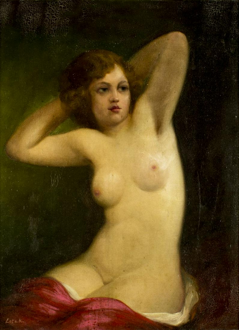 Karl Karoly Lotz ATTR (Hungary,1833-1904) oil painting: ARTIST: Attributed to Karl Karoly Lotz (Hungarian, German, 1833 - 1904) NAME: Nude Woman MEDIUM: oil on canvas CONDITION: Some craquelure. No visible inpaint under UV light. Frame has minor damages. S