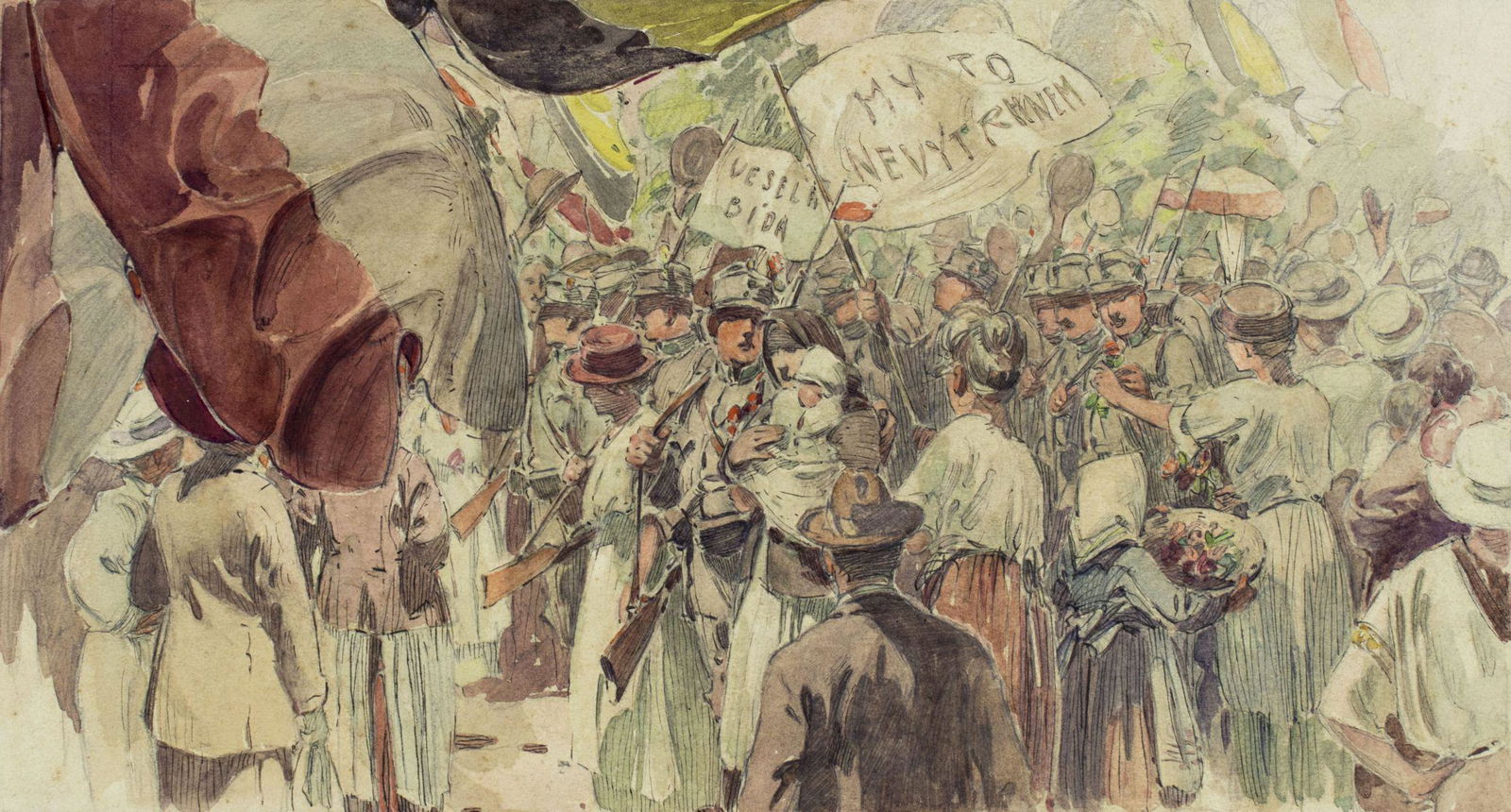 Antique European early 20C watercolor painting (1 of 10)