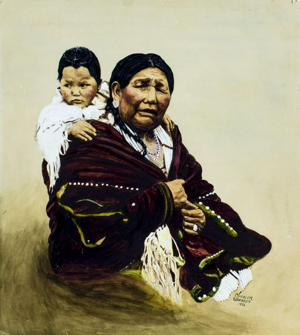 Spencer Johnson (US,20C) gouache painting antique (1 of 11)