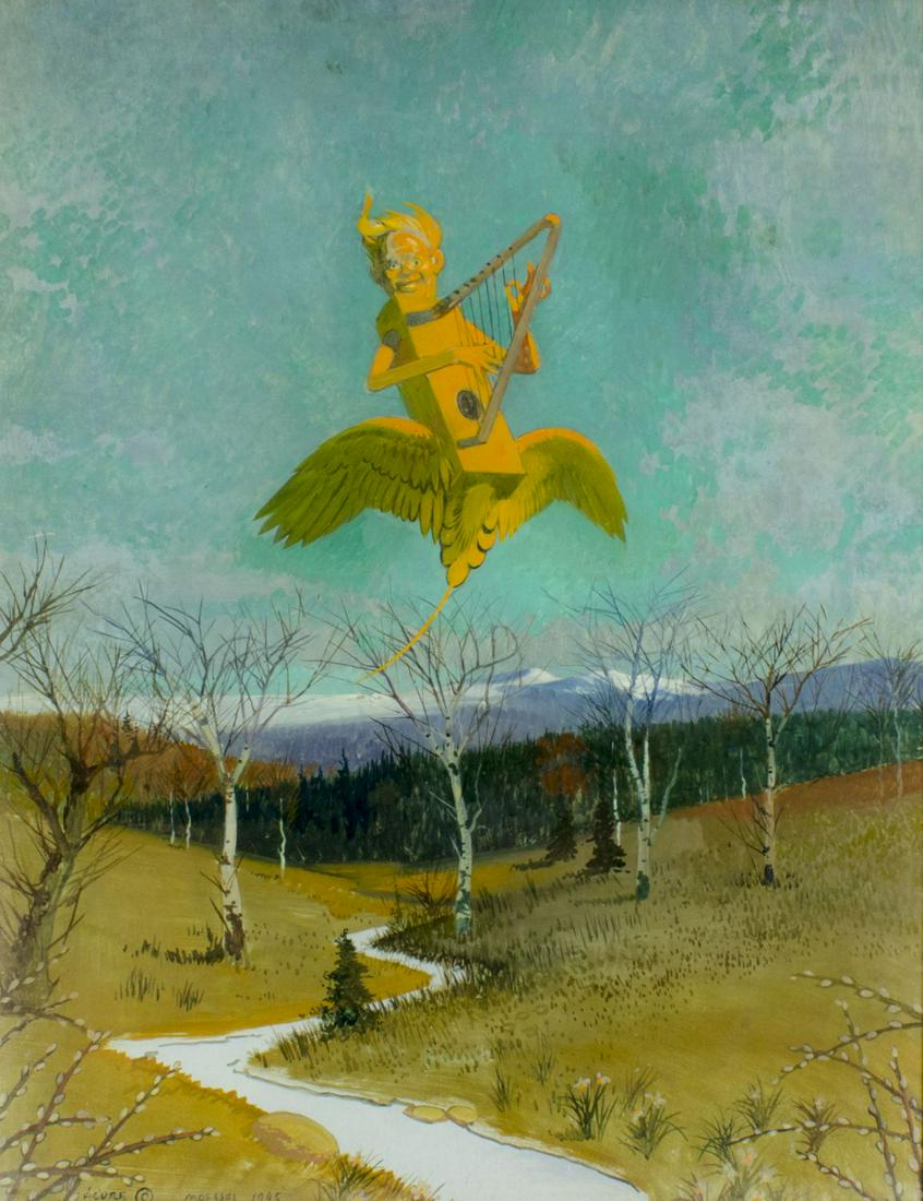 Julius Moessel (IL,German,1871-1957) oil painting: ARTIST: Julius Moesel (Illinois, Germany, 1871 - 1957) NAME: Figure YEAR: 1945 MEDIUM: oil on board CONDITION: Very good. No visible inpaint under UV light. Framed under glass. SIGHT SIZE: 28 x 22 inc