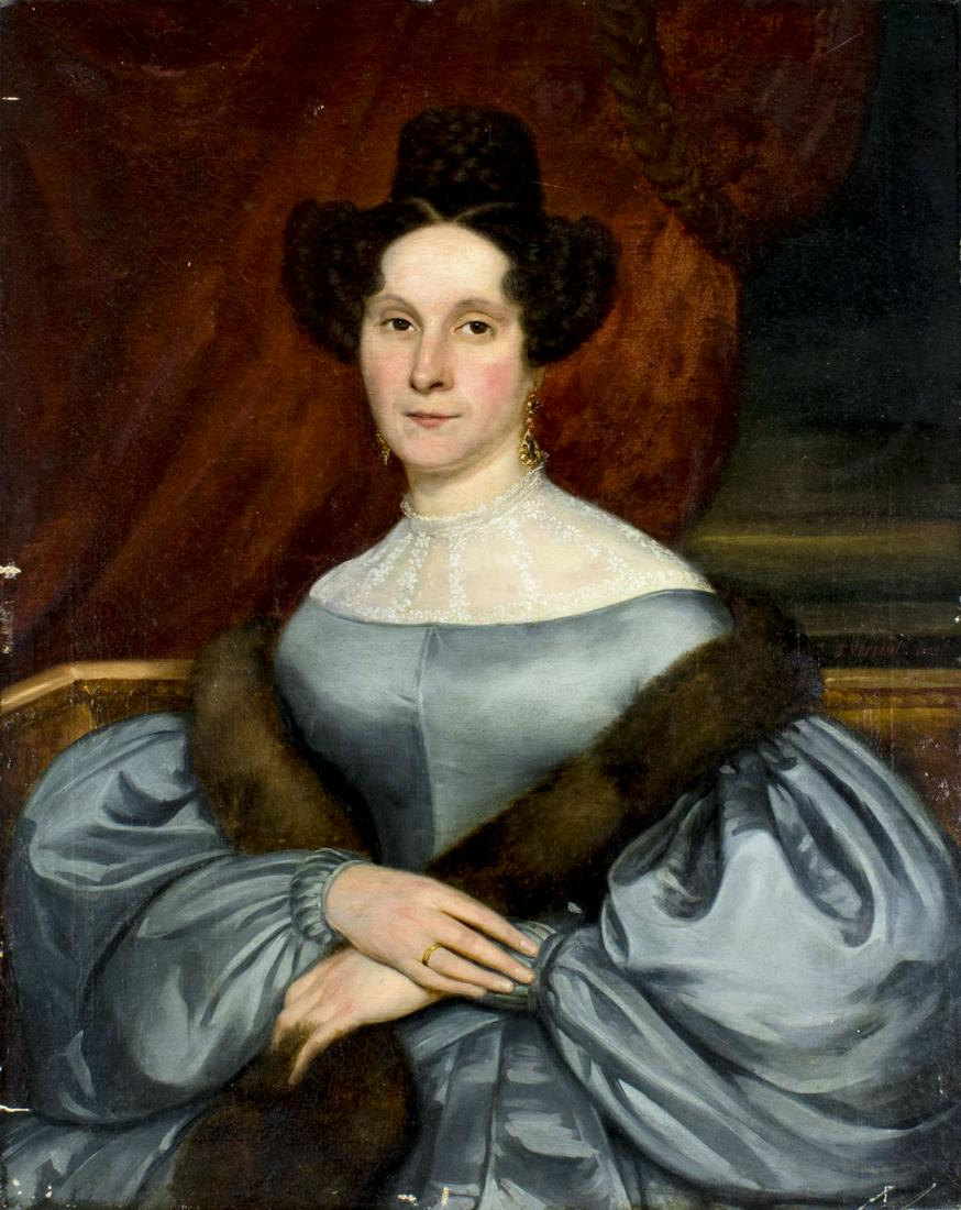 Jacob Johan Verreyt (Belgium,1807-1872) oil painting: ARTIST: Jacob Johan Verreyt (Belgian, 1807 - 1872) NAME: Portrait of Mme. Marie Tissot YEAR: 1835 MEDIUM: oil on canvas. Canvas applied to board CONDITION: One tear (on lady's neck) repaired with some