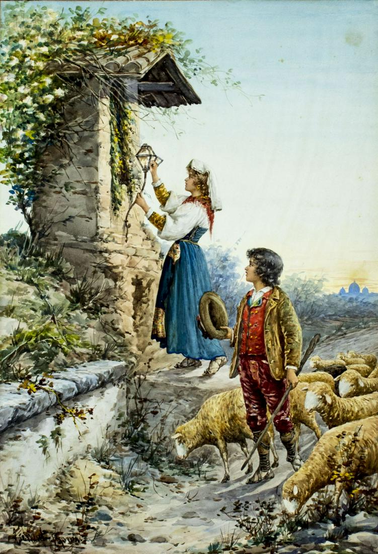 Carlo Ferranti (Italy,1840-1908) watercolor painting (1 of 10)