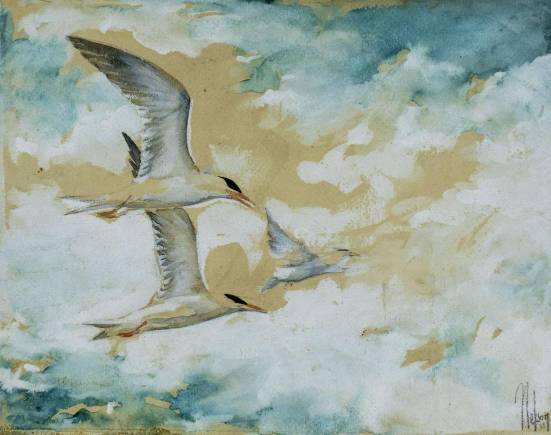 Nelson (US,mid 20C) watercolor painting antique (1 of 12)