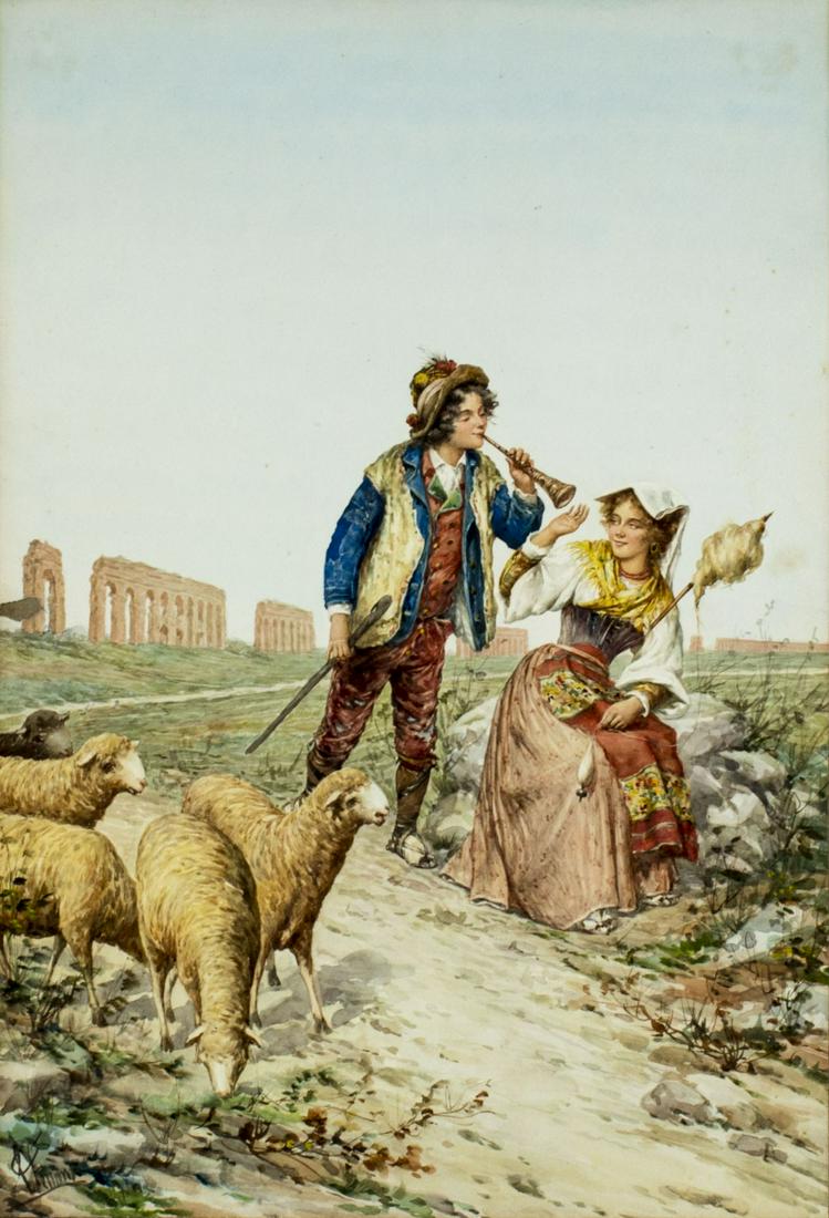 Carlo Ferranti (Italy,1840-1908) watercolor painting (1 of 10)