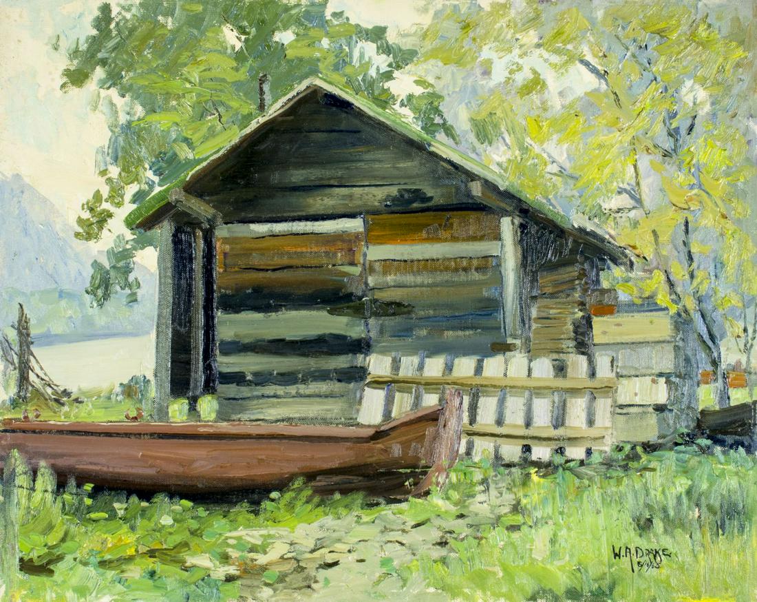 William A Drake (Canada,1891-1979) oil painting: ARTIST: William Alexander Drake (Canadian, 1891 - 1979) NAME: Landscape YEAR: 1965 MEDIUM: oil on canvas board CONDITION: Very good. No visible inpaint under UV light. SIGHT SIZE: 16 x 20 inches / 40