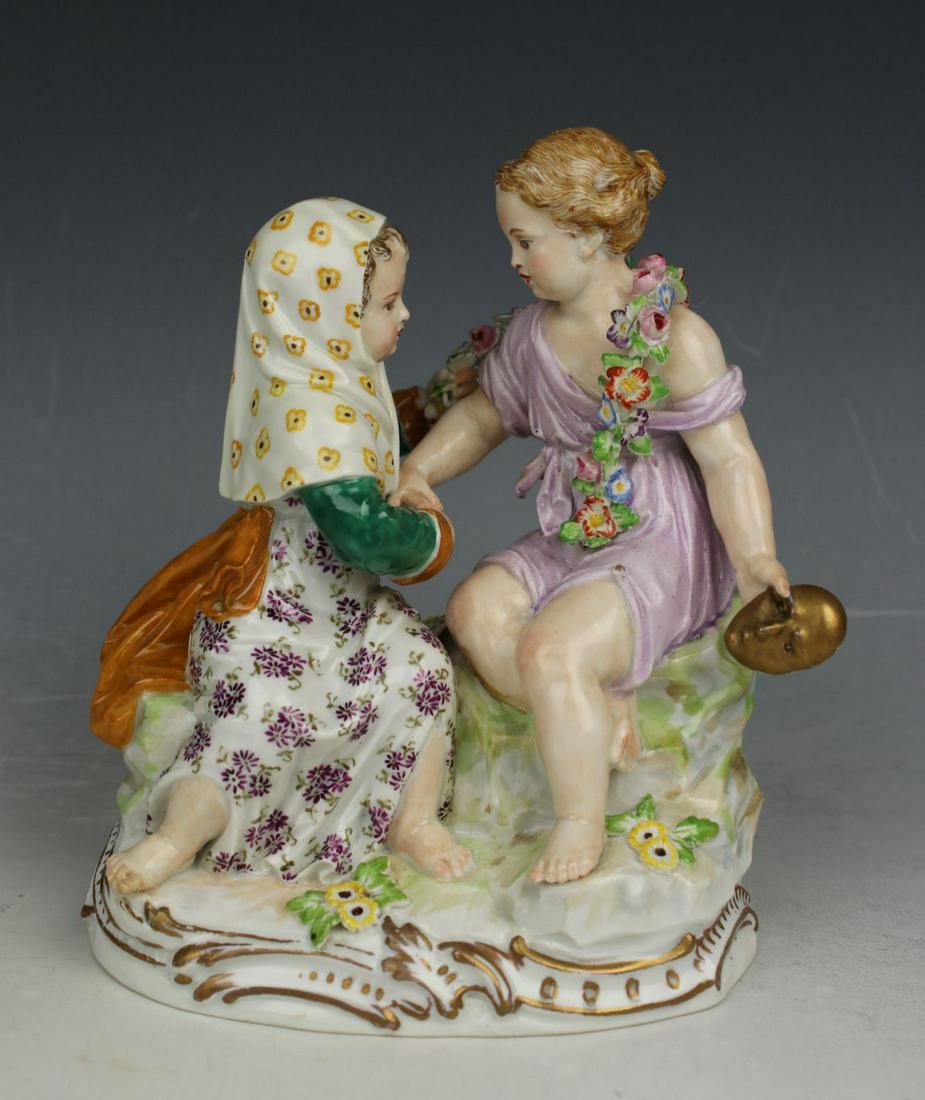 Meissen Acier Figurine B88 "Winter and Spring": MANUFACTURE: Meissen (GERMANY) SCULPTOR: Michel Victor Acier ca. 1767 NAME: Winter and Spring NUMBER: B88 YEAR: 1850-1925 CONDITION: Toe was restored. Minor damages of flowers. HEIGHT: 5 1/2 inch / 14