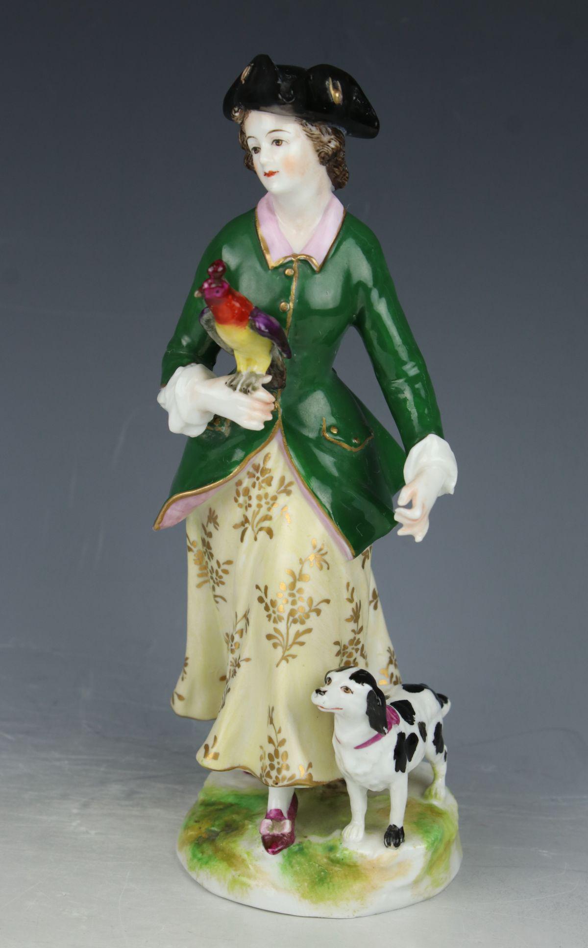 Antique Dresden Volkstedt figurine "Lady with Parrot (1 of 10)