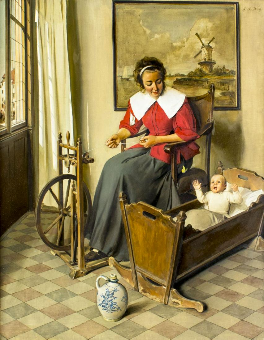 Franz Xaver Wolf (Austria,1896-1989) oil painting: ARTIST: Franz Xaver Wolf (Austrian, 1896 - 1989) NAME: The Butterfly MEDIUM: oil on board CONDITION: Very good. No visible inpaint under UV light. Some damages to frame. SIGHT SIZE: 20 x 16 inches / 5