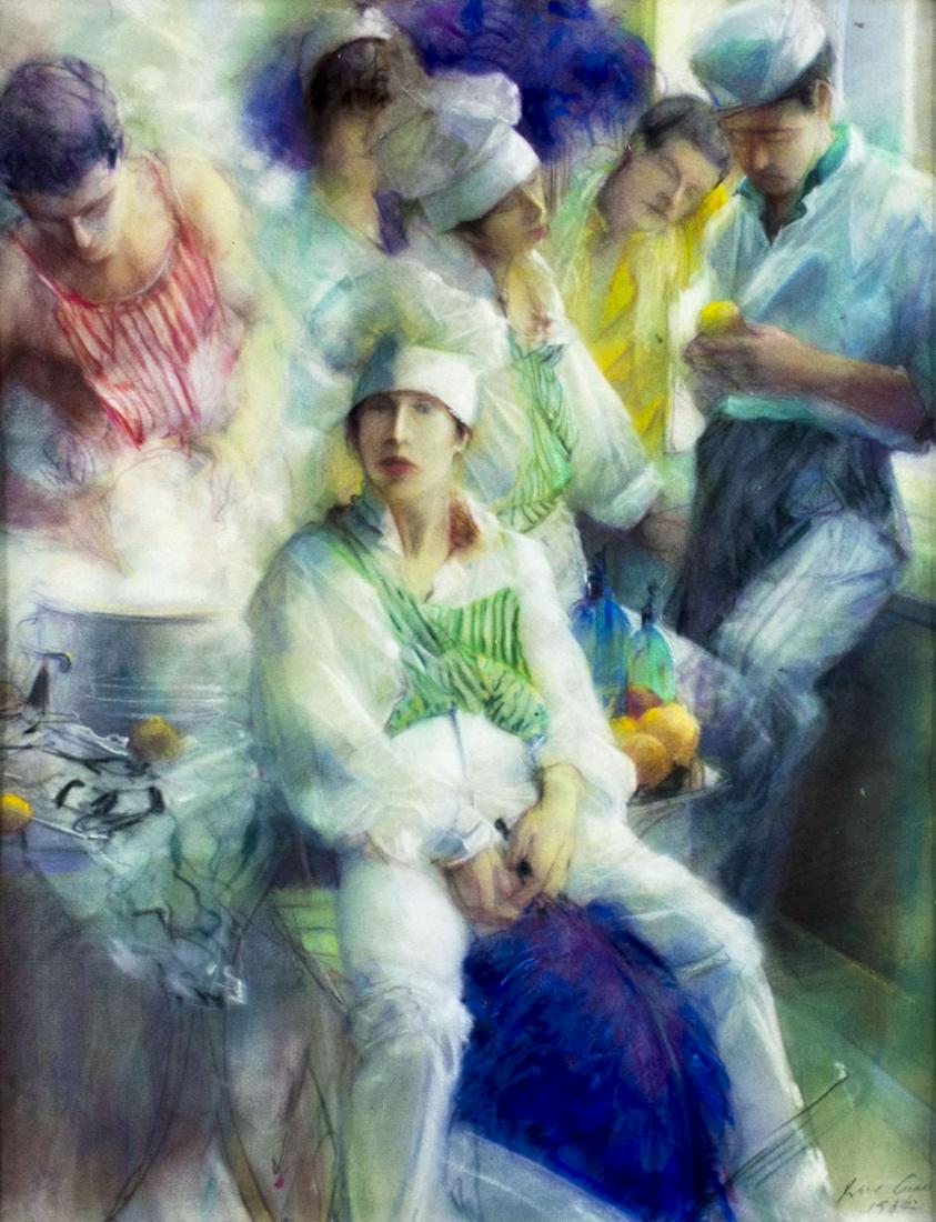 Vintage 20C French pastel painting signed (1 of 12)