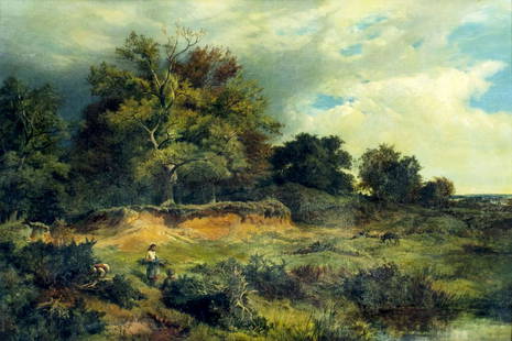 Sidney Richard Percy (UK,1821-1886) oil painting antique: ARTIST: Sidney Richard Percy (British, 1821 - 1886) NAME: Landscape - Near Capel Curig, North Wales YEAR: 1851 MEDIUM: oil on canvas CONDITION: Minor stable craquelure. One small inpainting 1/4" x 1/2