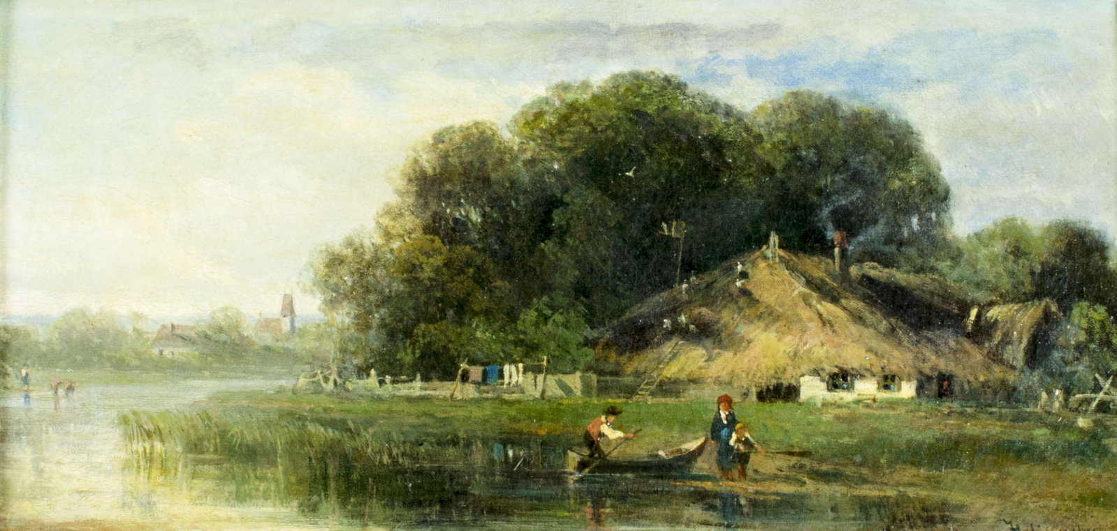 Clara Wagner Folingsby (NY,Germany,1839-1873) oil painting antique: ARTIST: Clara Wagner Folingsby (New York,German, Australian, c.1839 - c.1873) NAME: Country Landscape MEDIUM: oil on canvas CONDITION: Minor craquelure. No visible inpaint under UV light. Some damages