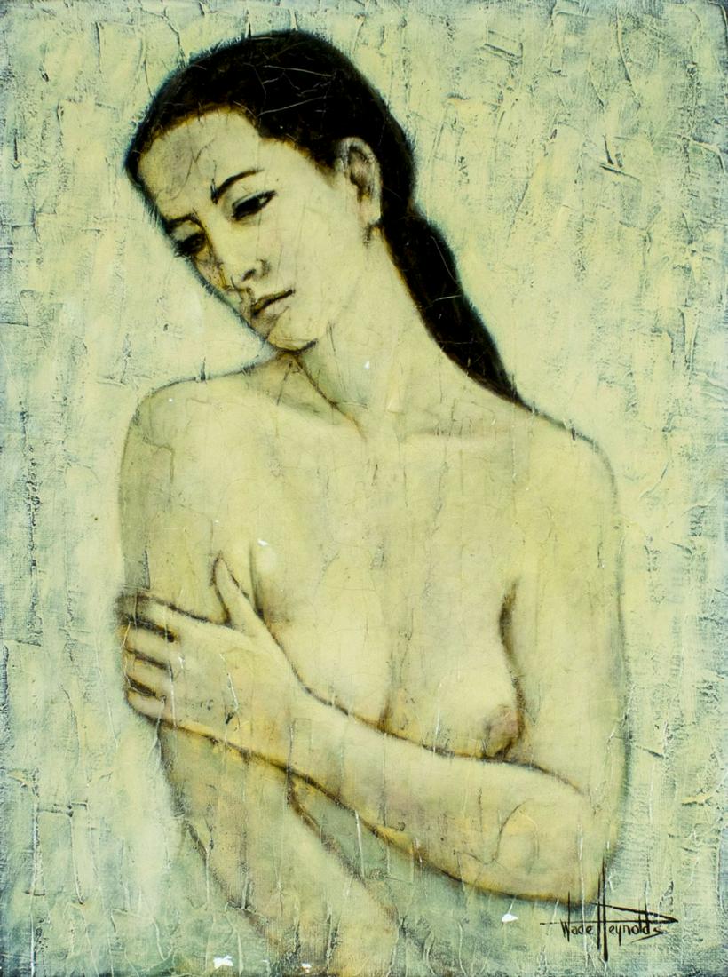 Wade Reynolds (CA,NY,1929-2011) oil painting: ARTIST: Wade Reynolds (California, New York, 1929 - 2011) NAME: Nude MEDIUM: oil on canvas CONDITION: Some flaking. Some craquelure. No visible inpaint under UV light. Wear to frame. SIGHT SIZE: 24 x 