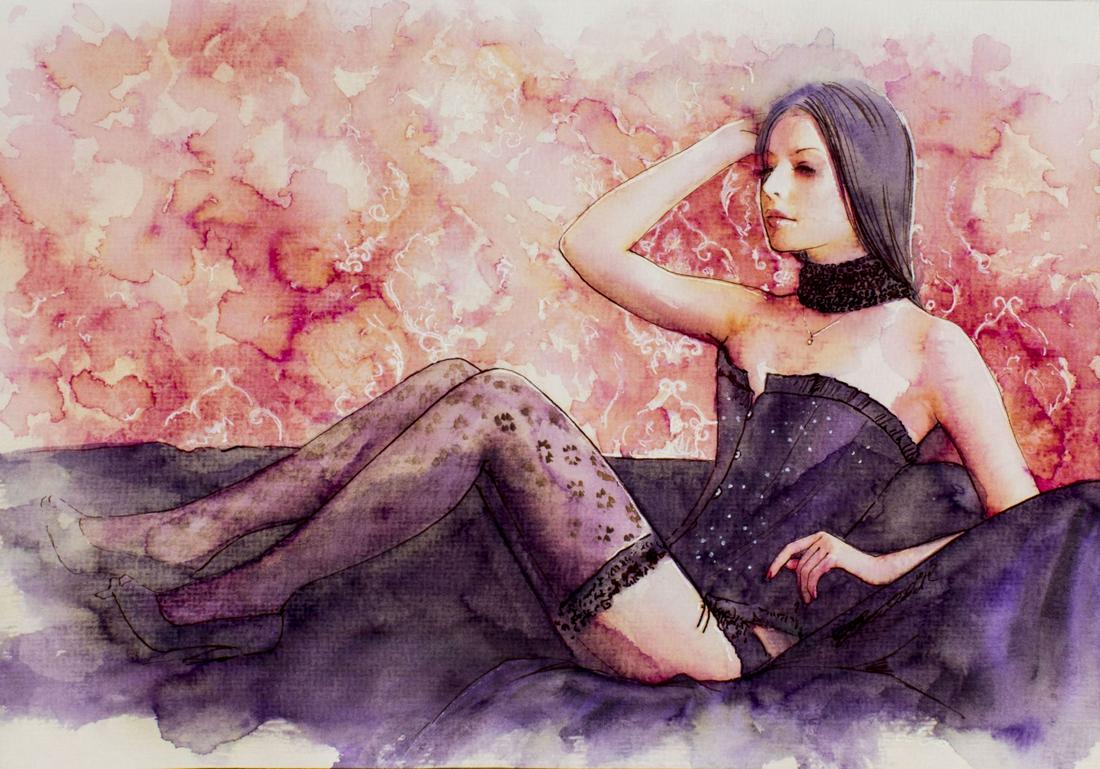 Aurora Wienhold (Germany,US,21C) watercolor painting: ARTIST: Aurora Charlene Wienhold (German, American, 20/21 century) NAME: Desire YEAR: 2012 MEDIUM: watercolor and ink on paper CONDITION: Excellent. SIGHT SIZE: 8 x 12 inches / 20 x 30 cm FRAME SIZE: