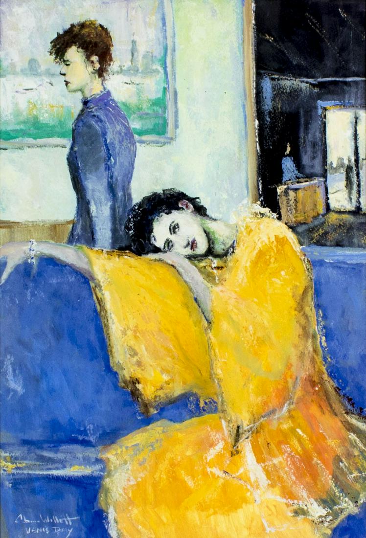 Christopher Willett (PA,b 1959) oil painting: ARTIST: Christopher G Willett (Pennsylvania, born 1959) NAME: Venetian Woman MEDIUM: oil on paper CONDITION: Excellent. Framed under the glass. No visible inpaint under UV light. SIGHT SIZE: 22 x 15 i