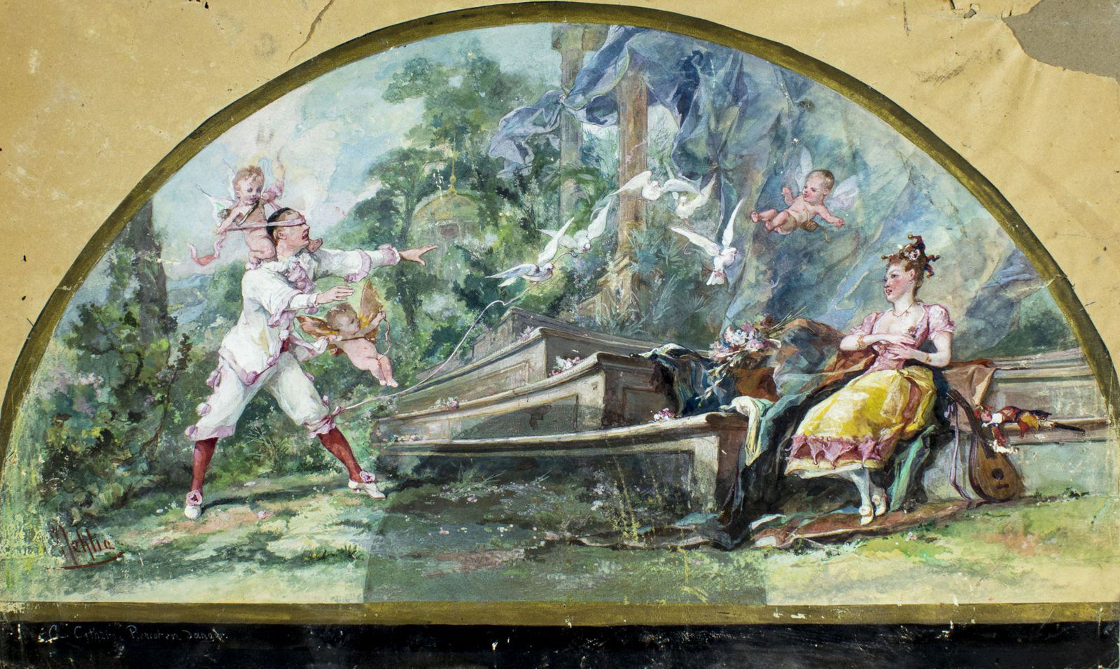 Victor Nehlig (NY,French,1830-1909) gouache painting antique (1 of 20)