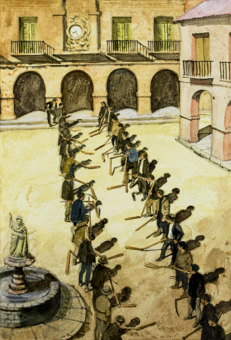 David K. Stone (OR,1922-2001) watercolor painting: ARTIST: David K. Stone (American, Oregon, 1922 - 2001) NAME: For Whom the Bell Tolls MEDIUM: watercolor on paper CONDITION: Excellent. SIGHT SIZE: 14 x 9 1/2 inches / 35 x 24 cm PAPER SIZE: 17 x 11 in