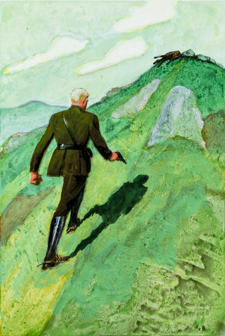 David K. Stone (OR,1922-2001) watercolor painting: ARTIST: David K. Stone (American, Oregon, 1922 - 2001) NAME: For Whom the Bell Tolls MEDIUM: watercolor on paper CONDITION: Excellent. SIGHT SIZE: 14 x 9 1/2 inches / 35 x 24 cm PAPER SIZE: 17 x 11 in