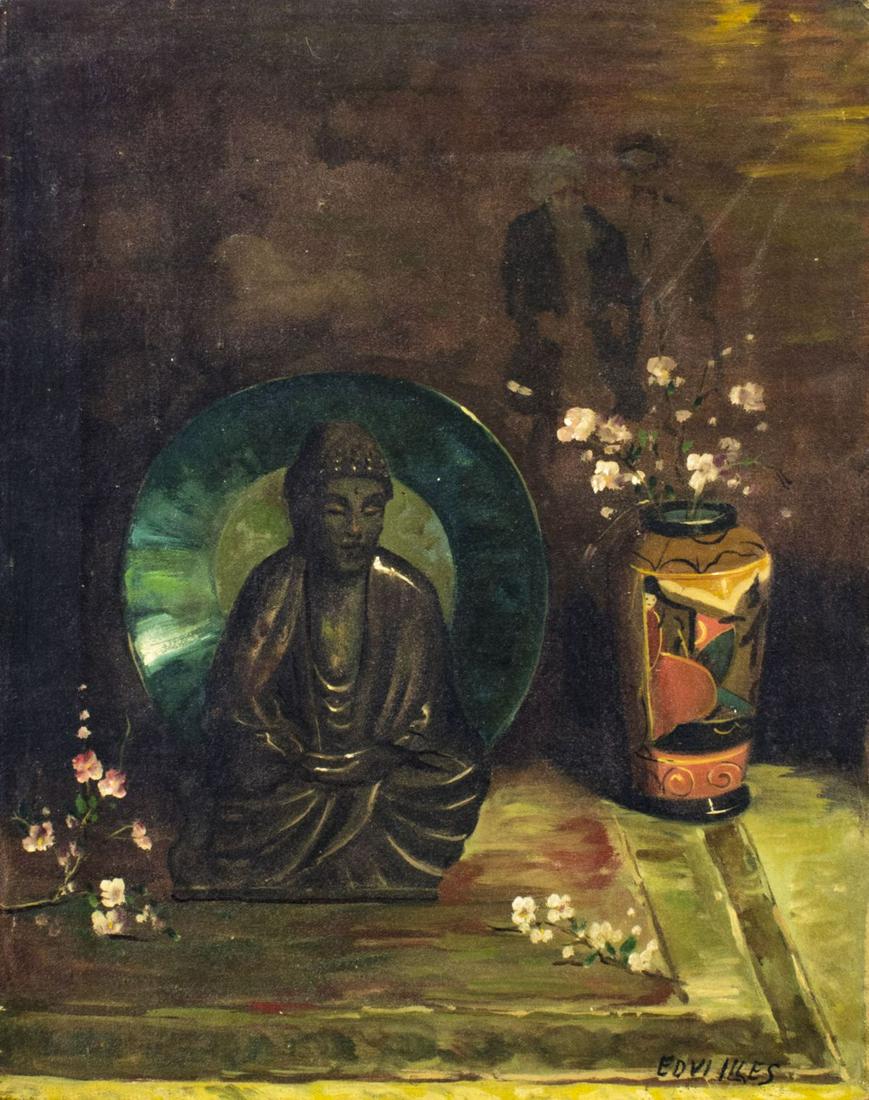 Aladar Edvi Illes (Hungary,1870-1958) oil painting: ARTIST: Aladar Edvi Illes (Hungarian, 1870 - 1958) NAME: Still Life MEDIUM: oil on canvas CONDITION: Missing few flakes of paint. Normal wear along edges. No visible inpaint under UV light. SIGHT SIZE