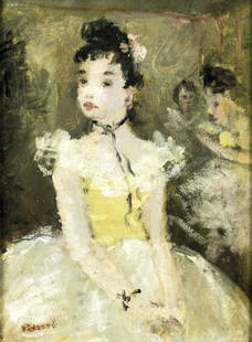 Dietz Edzard (German,French,1893-1963) oil painting: ARTIST: Dietz Edzard (Germany, France, 1893 - 1963) NAME: Ballerina MEDIUM: oil on board CONDITION: Very minor craquelure. No visible inpaint under UV light. SIGHT SIZE: 14 x 11 inches / 35 x 27 cm FR