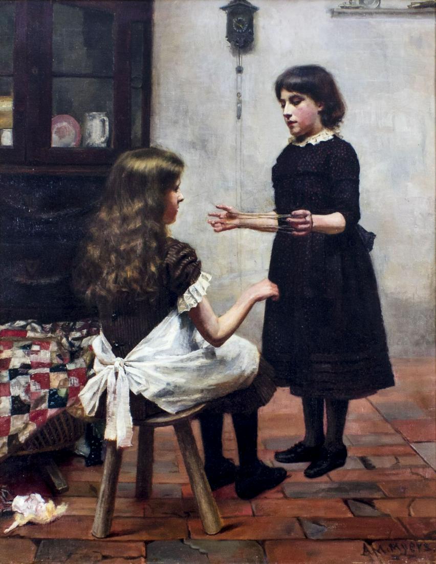 A M Myers (US,19C) oil painting antique (1 of 12)
