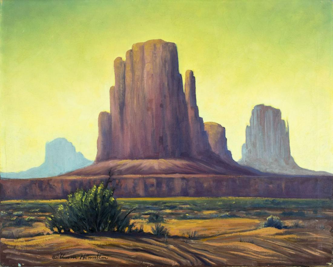 William Hamilton Jr (CA,IN,1901-1984) oil painting: ARTIST: William Albert Hamilton Jr (California, Indiana, 1901 - 1984) NAME: Landscape - Monument Valley National Park MEDIUM: oil on canvas CONDITION: Some craquelure. No visible inpaint under UV ligh