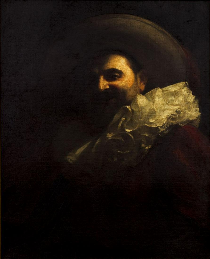 Mauricio Juares (Spain,19/20C) oil painting antique: ARTIST: Mauricio Juares (Spanish, 19/20 century) NAME: Portrait of Cavalier YEAR: 1910 MEDIUM: oil on canvas CONDITION: Relined. No visible inpaint under UV light. SIGHT SIZE: 27 x 22 inches / 68 x 55