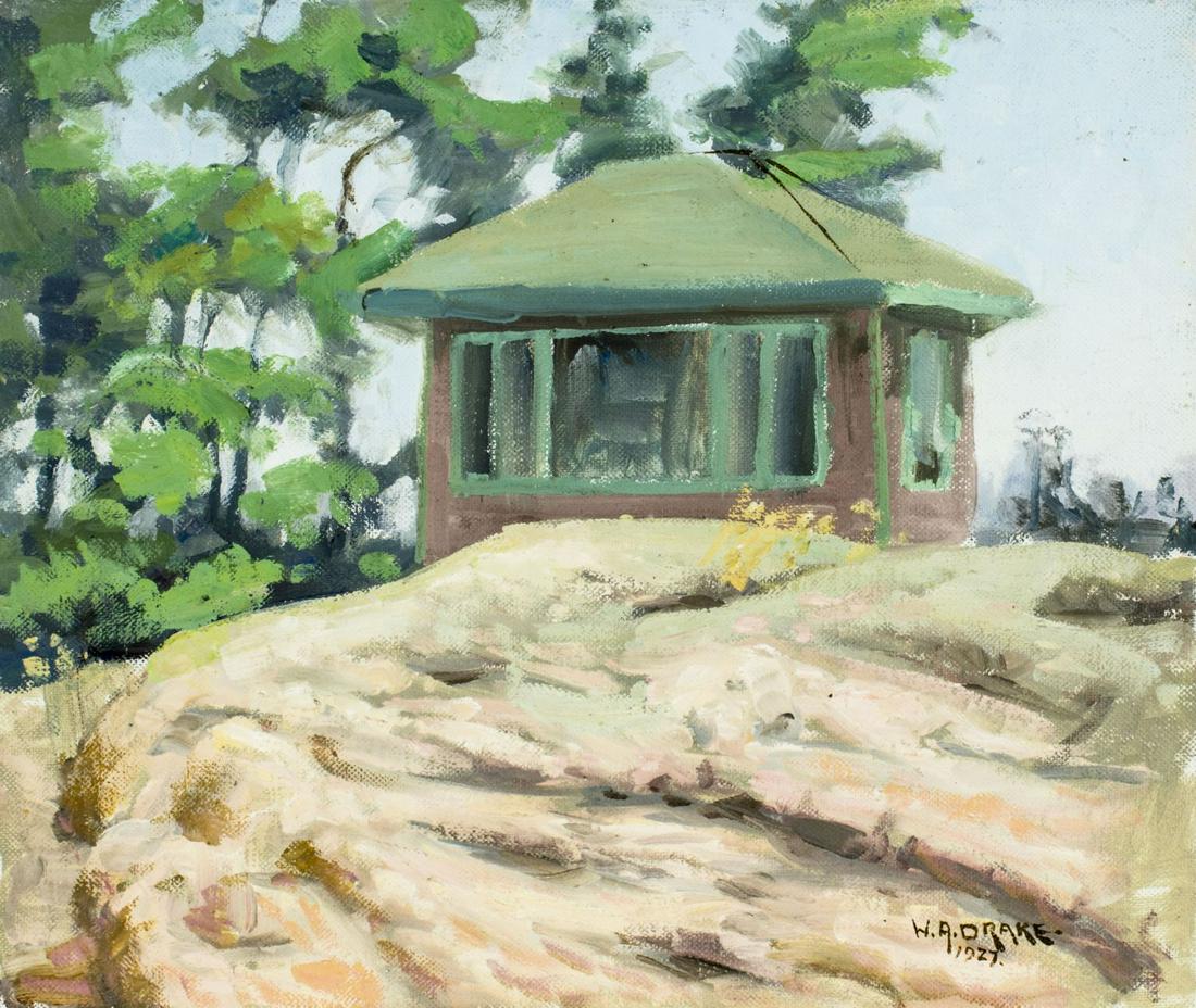 William A Drake (Canada,1891-1979) oil painting: ARTIST: William Alexander Drake (Canadian, 1891 - 1979) NAME: Landscape YEAR: 1977 MEDIUM: oil on canvas board CONDITION: Very good. No visible inpaint under UV light. SIGHT SIZE: 10 x 12 inches / 25