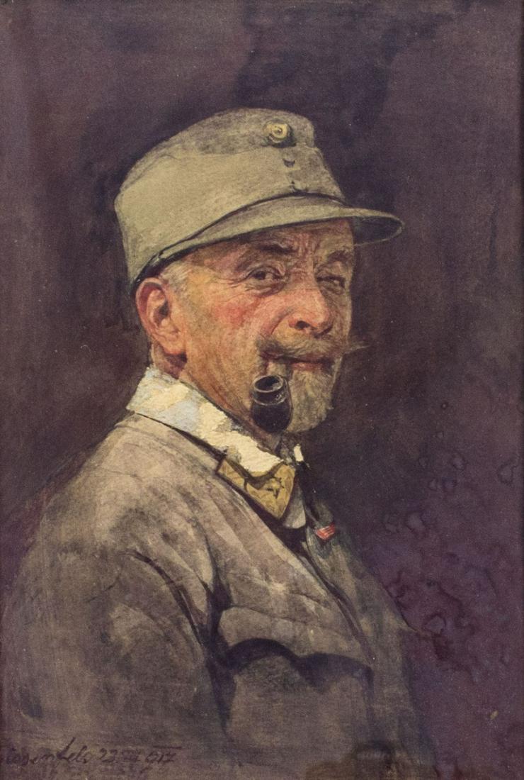 Antique early 20C European mixed media painting (1 of 10)