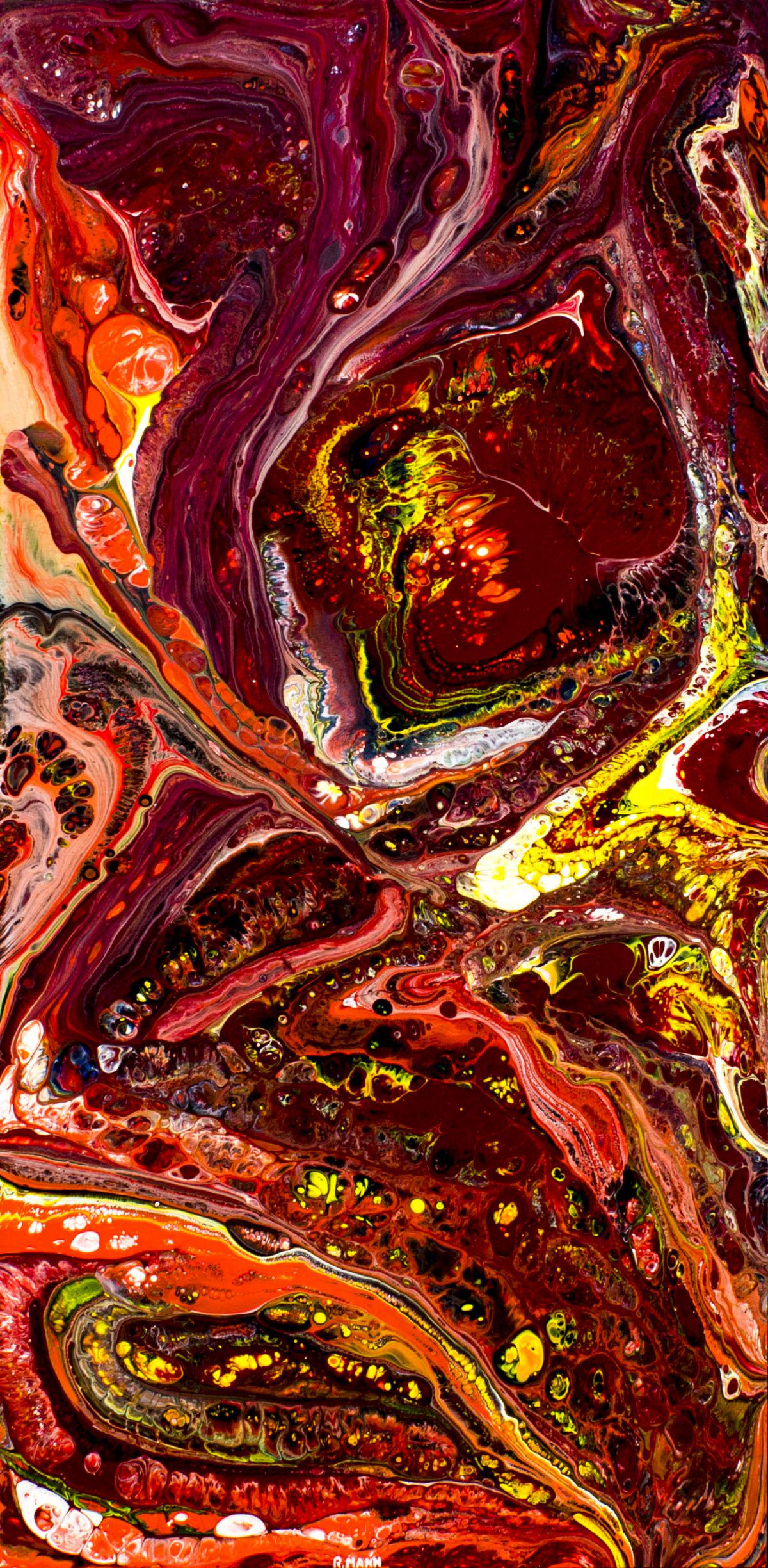 Richard Mann (CA,20C) acrylic painting: ARTIST: Richard Mann (California, 20 century) TITLE: Abstract Composition MEDIUM: acrylic on board CONDITION: Very good. Minor craquelure. No visible inpaint under UV light. Wear to frame. ART SIZE: 2