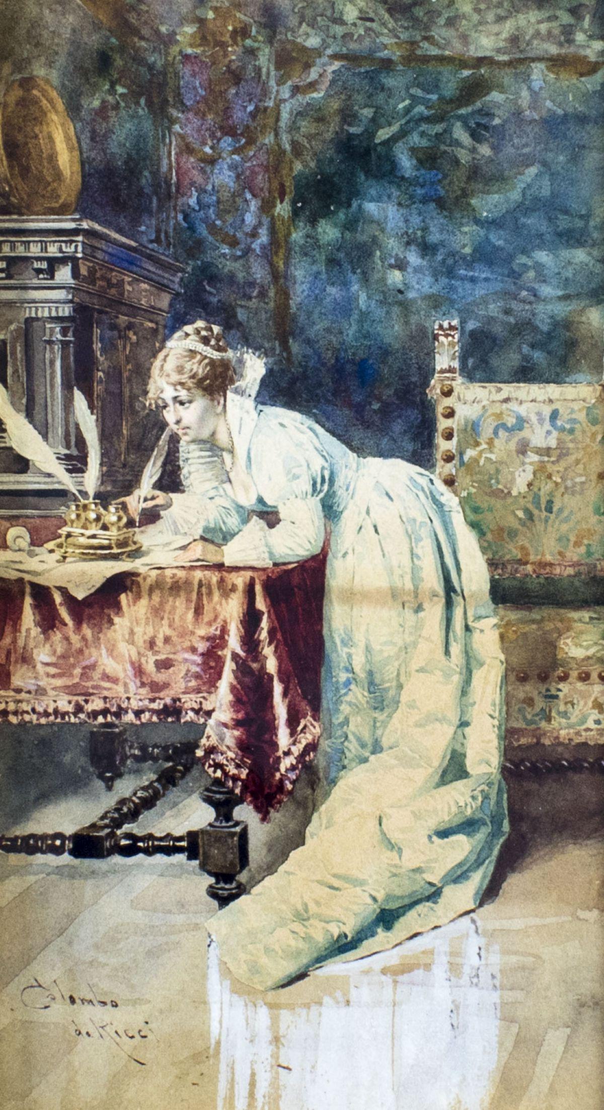 Colombo da Ricci (Italy,19C) watercolor painting antique (1 of 12)