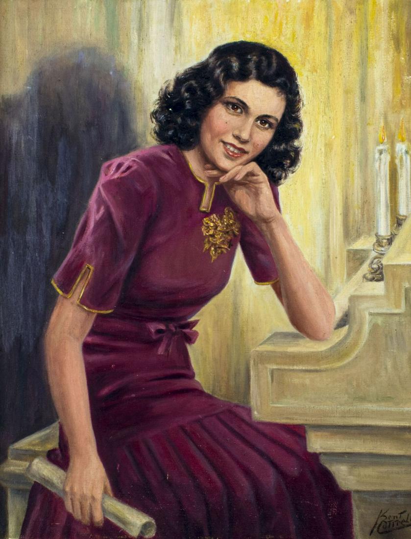 Kent Cottrell (South Africa,1887-?) oil painting: ARTIST: Kent Cottrell (South African, 1887-???) TITLE: Portrait of Woman in Red Dress MEDIUM: oil on board CONDITION: Few small scratches/paint losses. No visible inpaint under UV light. ART SIZE: 30 
