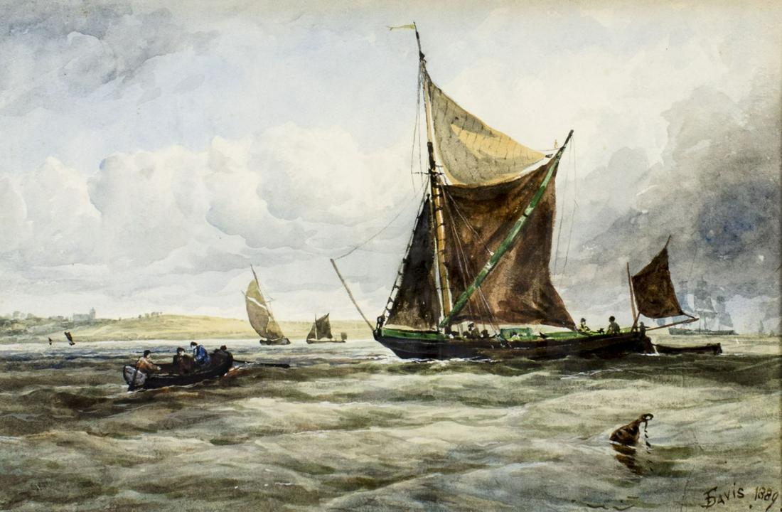 Frederick Davis (UK,1853-1892) watercolor painting antique (1 of 11)