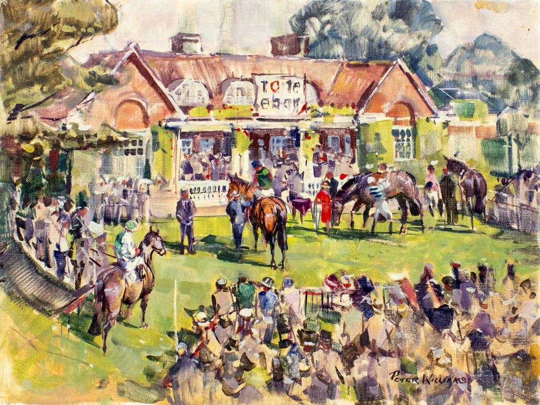 Peter Williams (NY,New Zealand,1934-2018) oil painting: ARTIST: Peter Williams (New York, New Zealand, 1934 - 2018) TITLE: Paddock Scene MEDIUM: oil on canvas CONDITION: Very good. No visible inpaint under UV light. ART SIZE: 18 x 24 inches / 45 x 60 cm FR