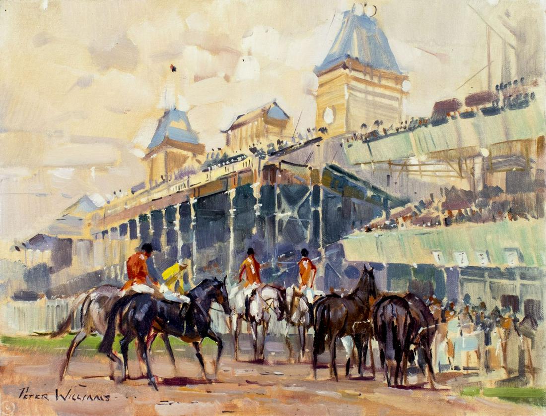 Peter Williams (NY,New Zealand,1934-2018) oil painting: ARTIST: Peter Williams (New York, New Zealand, 1934 - 2018) TITLE: Ellerslie MEDIUM: oil on canvas CONDITION: Very good. No visible inpaint under UV light. ART SIZE: 14 x 18 inches / 35 x 45 cm FRAME