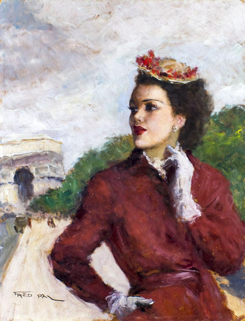 Pal Fried (NY,CA,Hungary,1893-1976) oil painting: ARTIST: Pal Fried (New York, California, Hungarian, 1893 - 1976) NAME: Mary (titled on verso) MEDIUM: oil on board CONDITION: Very good. No visible inpaint under UV light. SIGHT SIZE: 22 x 17 inches /