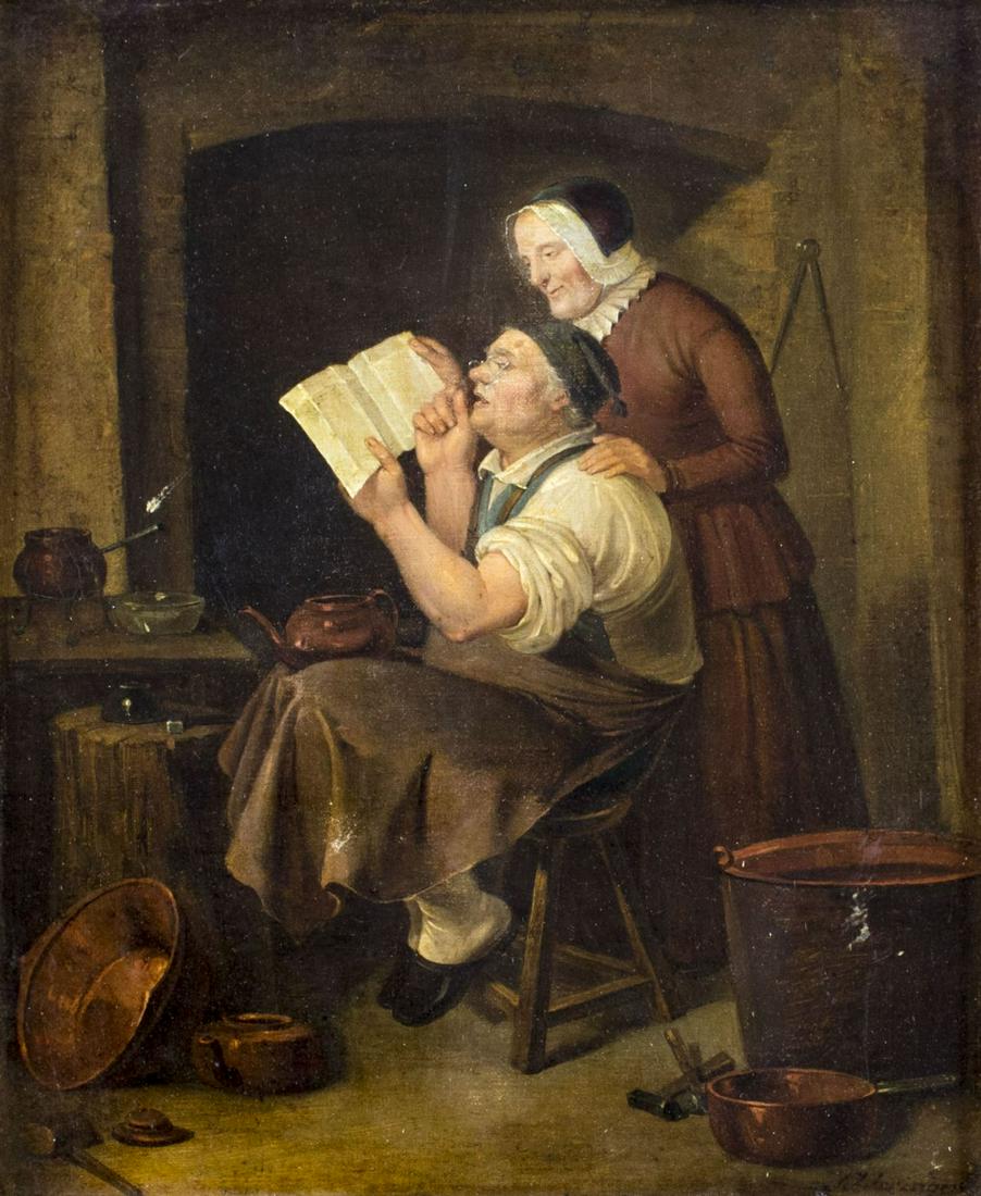 Antique 19C European oil painting signed (1 of 12)