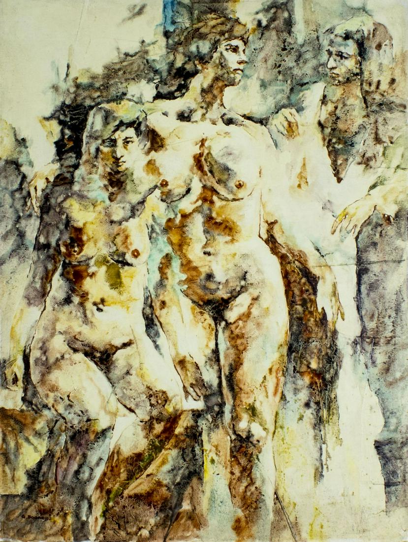Gerald Bogard (US,20C) oil painting: ARTIST: Gerald Bogard (American, 20 century) NAME: Two Nudes MEDIUM: oil on canvas CONDITION: Very good. No visible inpaint under UV light. SIGHT SIZE: 40 x 30 inches / 101 x 76 cm FRAME SIZE: unframe