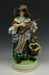 Rudolstadt Ernst Bohne Sohne Figurine "Beggars": MANUFACTURE: Rudolstadt Ernst Bohne Sohne (GERMANY) NAME: Woman and Girl Beggars CONDITION: Excellent. No chips, no cracks. HEIGHT: 13 inch / 33 cm WIDTH: 6 1/2 inch / 16 cm DEEP: 6 inch / 15 cm