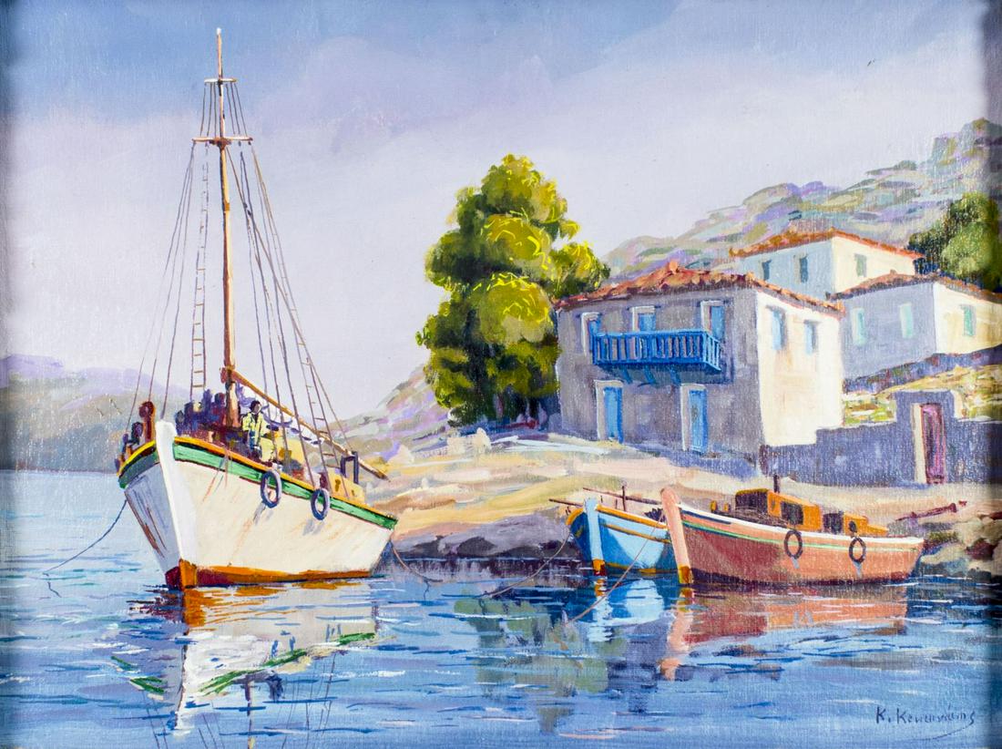 Vintage 20C Greek oil painting signed (1 of 12)