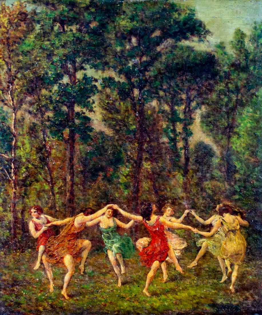 Antique 19C European oil painting signed (1 of 13)