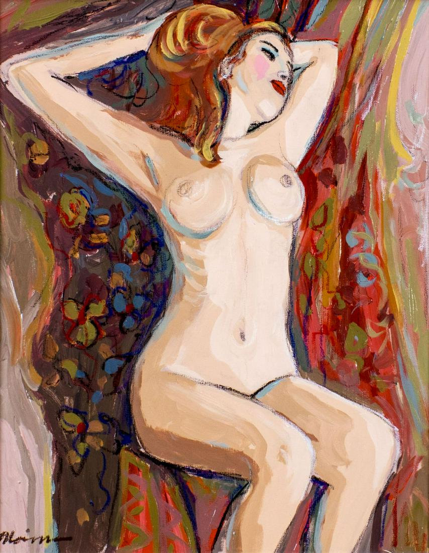 Isaac Maimon (Israel,b 1951) oil painting: ARTIST: Isaac Maimon (Israeli, born 1951) TITLE: Nude MEDIUM: oil on canvas CONDITION: Very good. No visible inpaint under UV light. ART SIZE: 20 x 16 inches / 50 x 40 cm FRAME SIZE: 24 x 20 inches / 