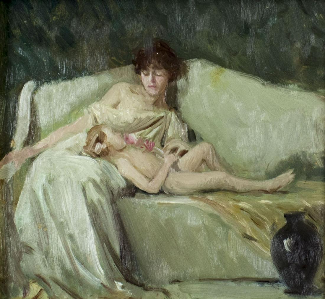 Vintage mid 20C American oil painting 2-sided (1 of 12)