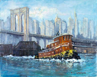 Robert Waltsak (NJ,b 1944) oil painting: ARTIST: Robert Alan Waltsak (New Jersey, born 1944) TITLE: New York (titled on verso) YEAR: 2021 MEDIUM: oil on canvas. Canvas applied to board. CONDITION: Missing a few flakes of paint. No visible