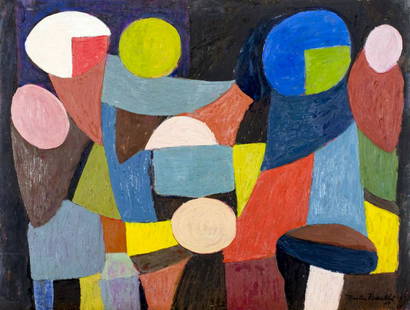 Martin Rosenthal (NY,MA,1899-1974) oil painting: ARTIST: Martin Rosenthal (New York, Massachusetts, 1899 - 1974) TITLE: Abstract Composition YEAR: 1964 MEDIUM: oil on paper CONDITION: Very good. No visible inpaint under UV light. ART SIZE: 15 x 20 i